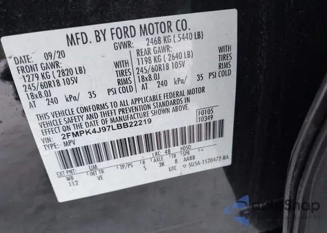 2020 Ford Edge Sel from USA, damaged, VIN 2FMPK4J97LBB22219